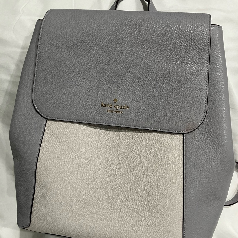 kate spade Gray and Cream Pebbled Leather Backpack NWOT